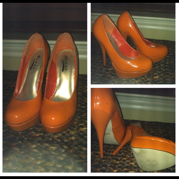 Bright orange round toe heels