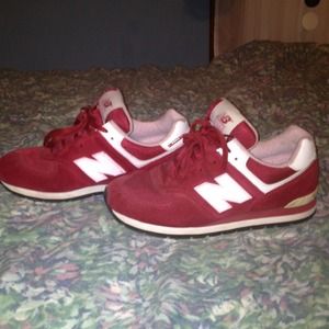 Pink and Red New Balance Sneakers