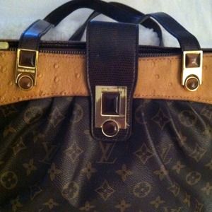 Dark Brown/Ostrich Tan Trim & Monogram Handbag
