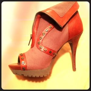 Trouvé brown canvas and leather booties