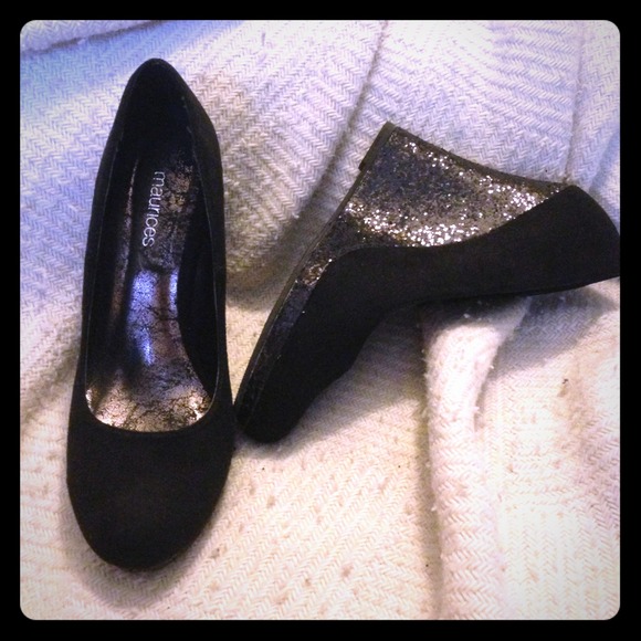 On hold Maurices black sparkle wedges
