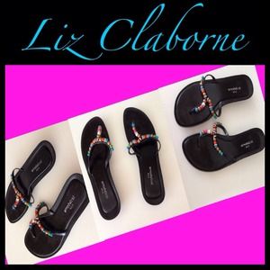 Liz Claiborne black sandals with jewels