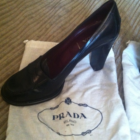Authentic Prada loafers w 4 inch heel.