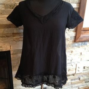 Anthropologie Black Top Lace & Knit Detail