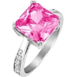 6 Carat Pink Sapphire Princess Cut w/cz stones