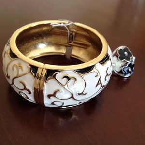 Black and white enamel cuff with matching ring