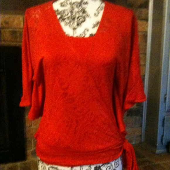 2 piece sheer red rayon and polyester batwing top