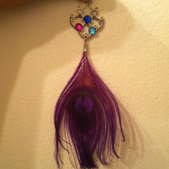 Purple peacock earrings - Picture 2 of 2