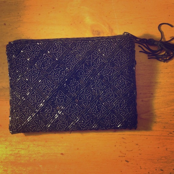 Sequined black clutch