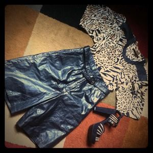 Leather high waisted leather black shorts Vintage
