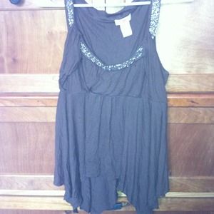 Beaded flowy brown shirt