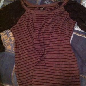 Quarter sleeve lace black & grey striped shirt