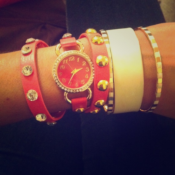 Peach studded wrap watch