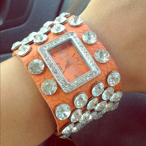Rhinestone wide band watch