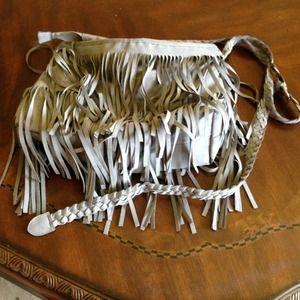 Grey fringe bag