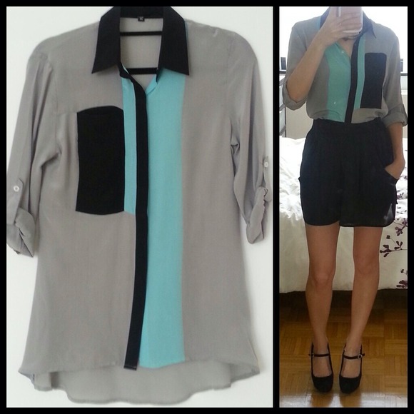*SOLD*VELVET HEART Colorblock collared blouse