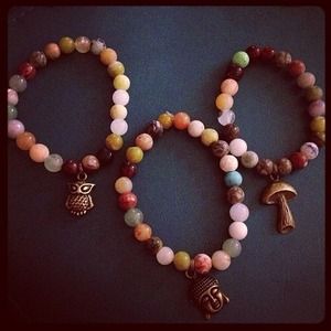 Owl mushroom Buddha bracelet natural stone beads