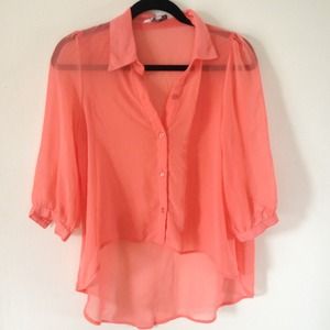 Tramp size small salmon sheer high low blouse