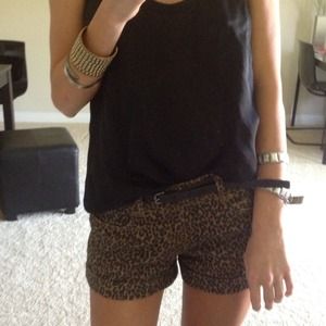 Leopard Print Denim Shorts