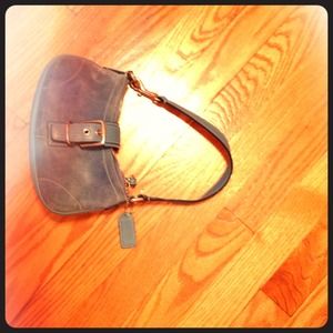 Blue suede Coach handbag