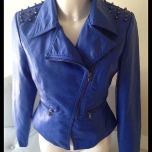 Cobalt blue studs on shoulder jacket.
