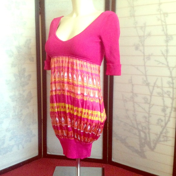 Bebe Silk Pink Paisley Print Bubble Dress