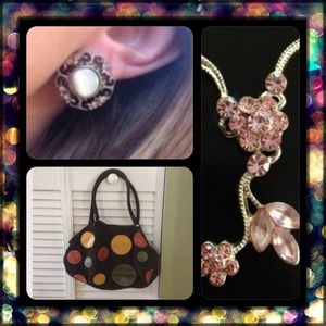 HOLDCatseye, Cord Dot Purse, & Pink Necklace