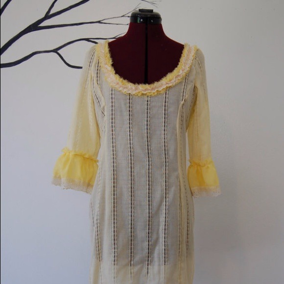 Urban Gypsy Yellow Tunic With Chiffon And Lace Trm