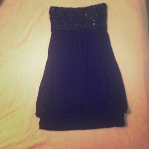 Sequin Black Tube Top Dress - Medium