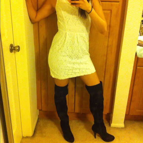 Black sued knee or thigh high boots