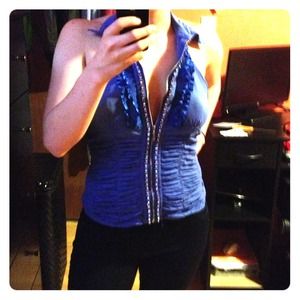 Blue zip up halter with rhinestones
