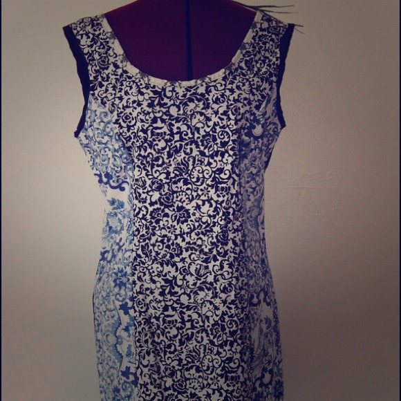 Patch Work Summer Dress Blue and Black Print