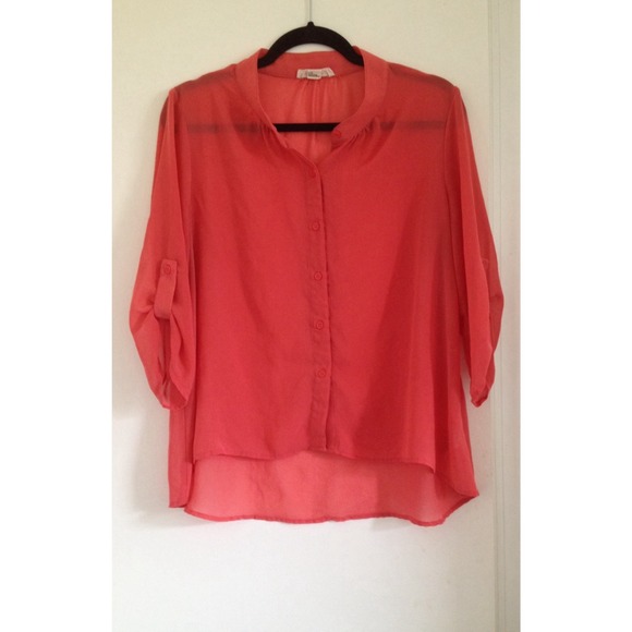 🚫SOLD IN BUNDLE🚫Orange button down chiffon shirt