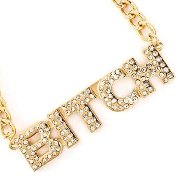 Bitch Gold Crystal Stone Necklace