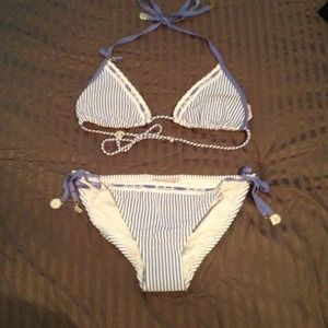 Juicy Couture white and blue striped bikini