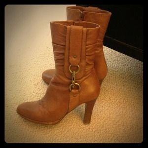 Coach tan leather ankle boots with buckle detail