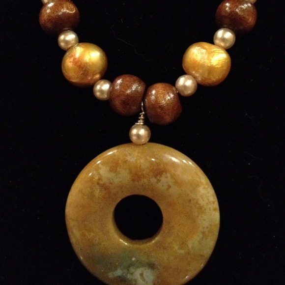 Necklace- jasper and pearl, copper clasp
