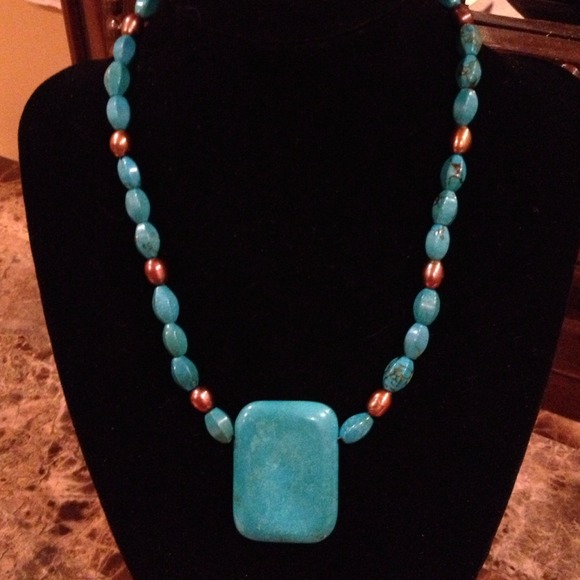 Necklace-turquoise, pearl, stirling silver