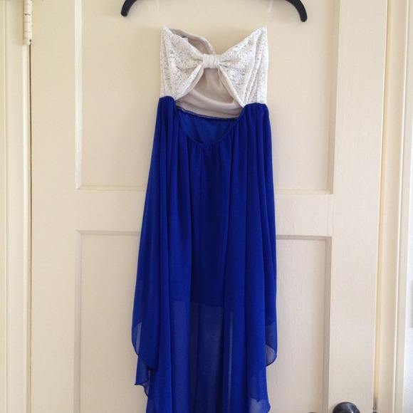 NWT royal blue bow lace sweetheart hi lo dress - Picture 3 of 4