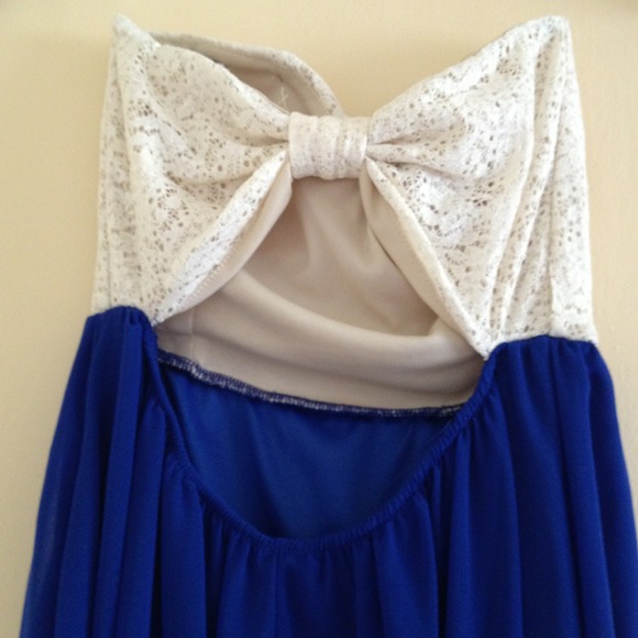 NWT royal blue bow lace sweetheart hi lo dress - Picture 4 of 4