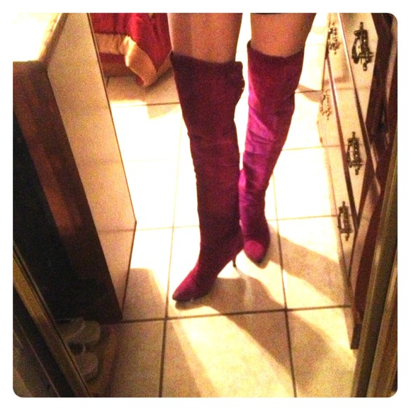 Purple knee high boots