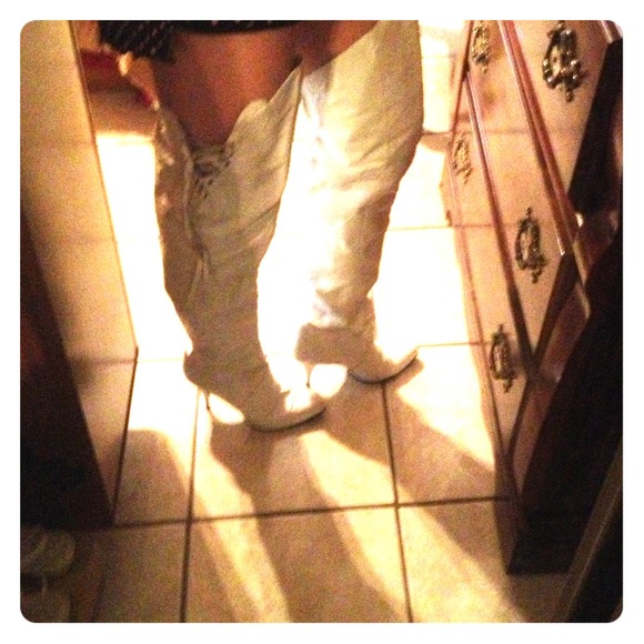 White knee high leather boots