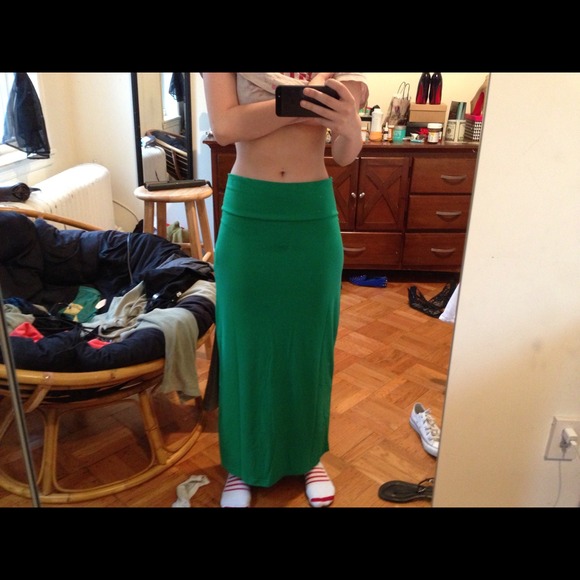 Green high waisted maxi skirt