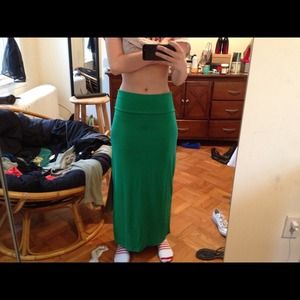 Green high waisted maxi skirt