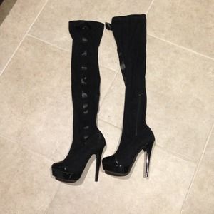 Colin Stuart over the knee platform boots