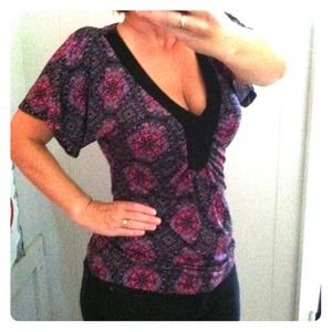 Super Cute Floral Cleavage Empire Waist Top XL