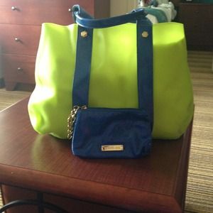 Large lime green and blue Gianni bini tote