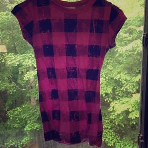 Evolution purple and black checkered tee