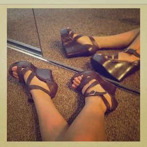 Chocolate brown Cathy Jean wedges. 5