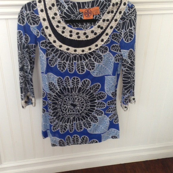 Beaded/ crystals tunic top with prints